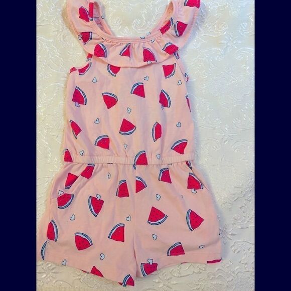Carter’s watermelon Ruffle Jersey Romper 3T - Picture 1 of 11